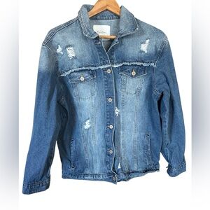 KanCan Light Blue Distressed Jean Jacket Womens Plus 0X Trucker Raw Edge Frayed